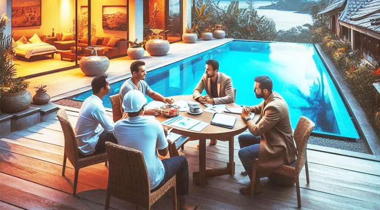 Suasana meeting antara kontraktor kolam renang dengan pemilik