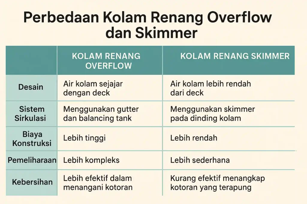 perbedaan kolam renang overflow dan skimmer